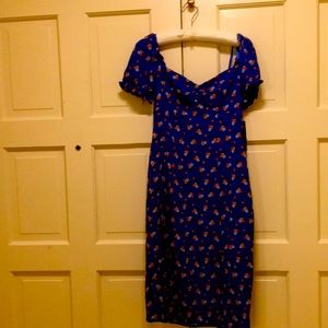 City triangles long puffy sleeves blue background with floral print